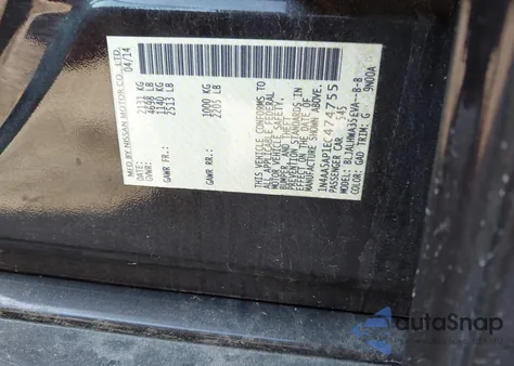 2014 Nissan Maxima 3.5 Sv из США, поврежденный, VIN 1N4AA5AP1EC474755